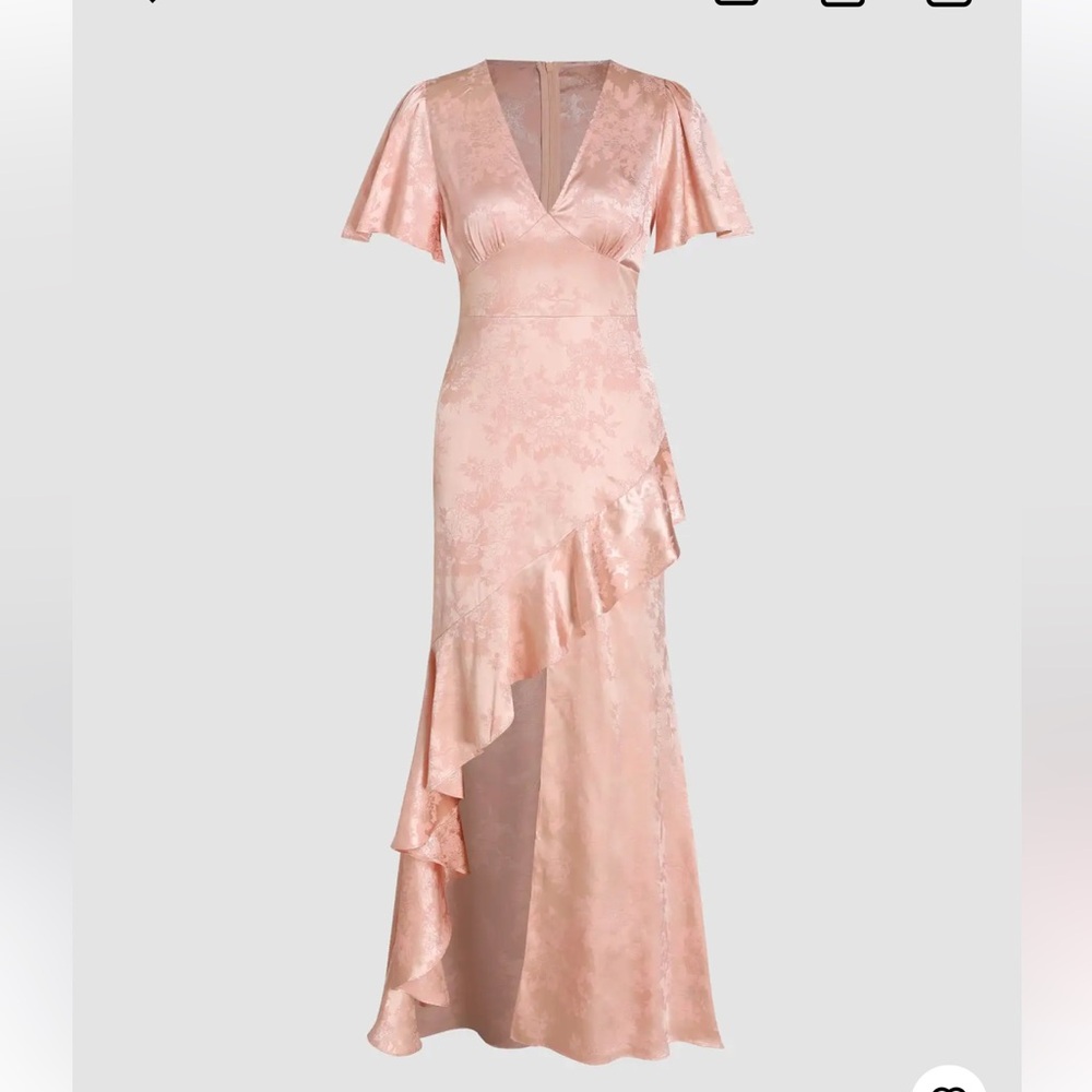 FLORAL V-NECK RUFFLE HEM MAXI DRESS